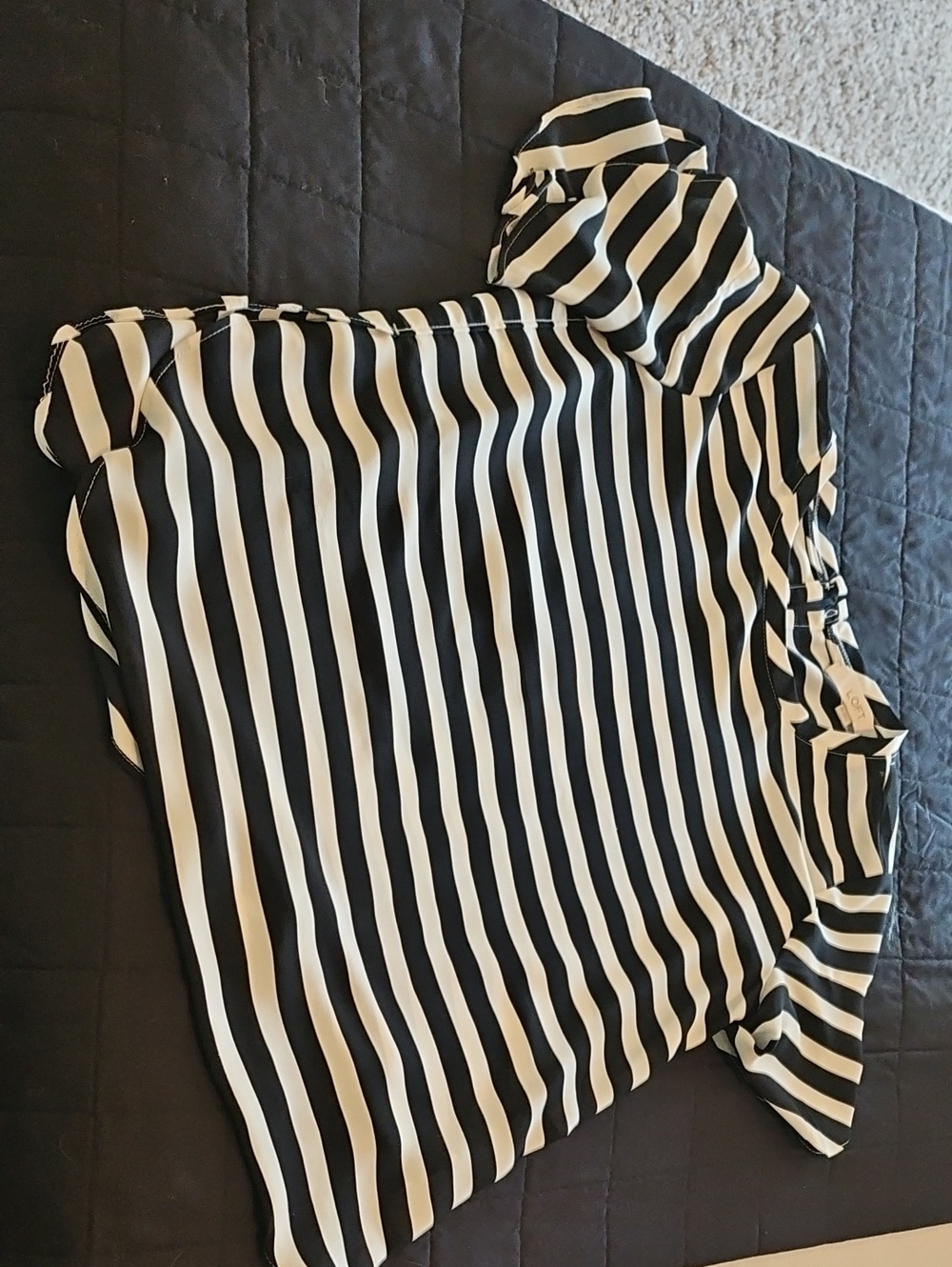 LOFT Black & White Vertical Stripe Short Sleeve Top